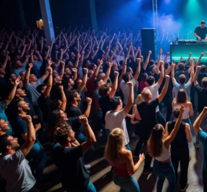 DJ esemény, táncoló közönség és fények a klubban