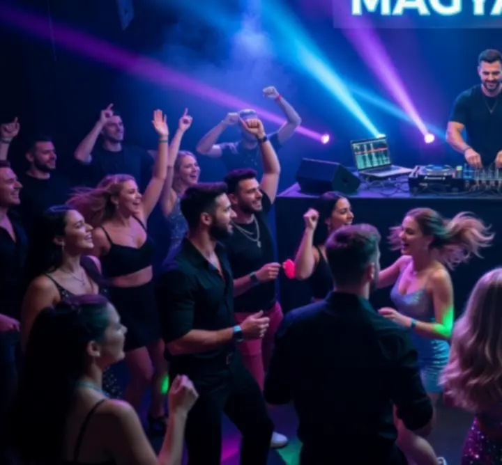 DJ pult és táncoló tömeg egy nightclubban