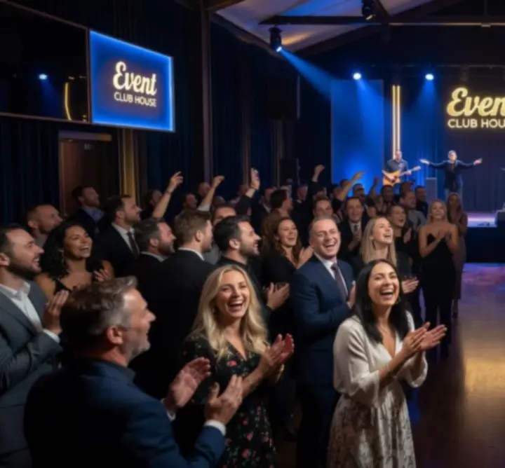 Táncoló tömeg egy Event Club House élő koncerten