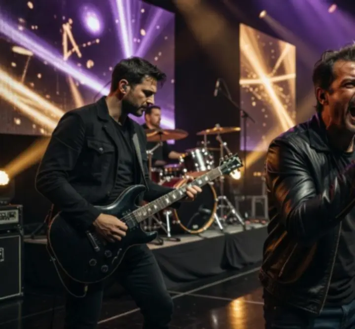 Előadók és zenészek élő fellépés közben