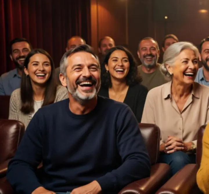 Nevető közönség stand-up esten, baráti hangulatban